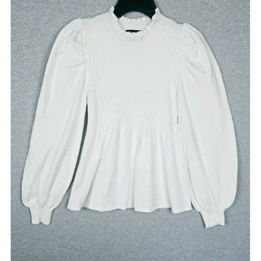 ASOS DESIGN White Smocked Peplum Top – Puff Long Sleeves – Women’s US 2